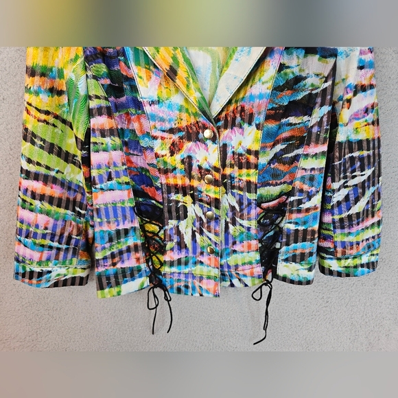 Alberto Makali Womens Colorful Lace Up Detail Short Jacket Sz 6 Vintage Light - Picture 4 of 12